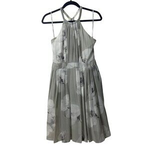 Calvin Klein Womens Floral Halter Neck Chiffon Dress Size 8 Light Gray & White